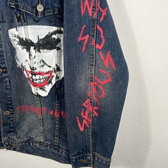 🔥 “RARE” THE JOKER Batman DENIM JEAN JACKET “Trucker Style” - Sz XL - PERFECT - Picture 6 of 11